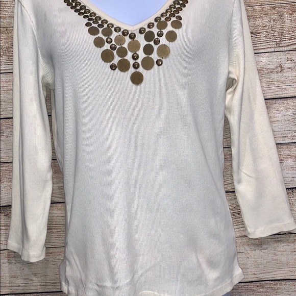 Michael Kors Metal Disc Ribbed Sweater LG - Picture 2 of 4